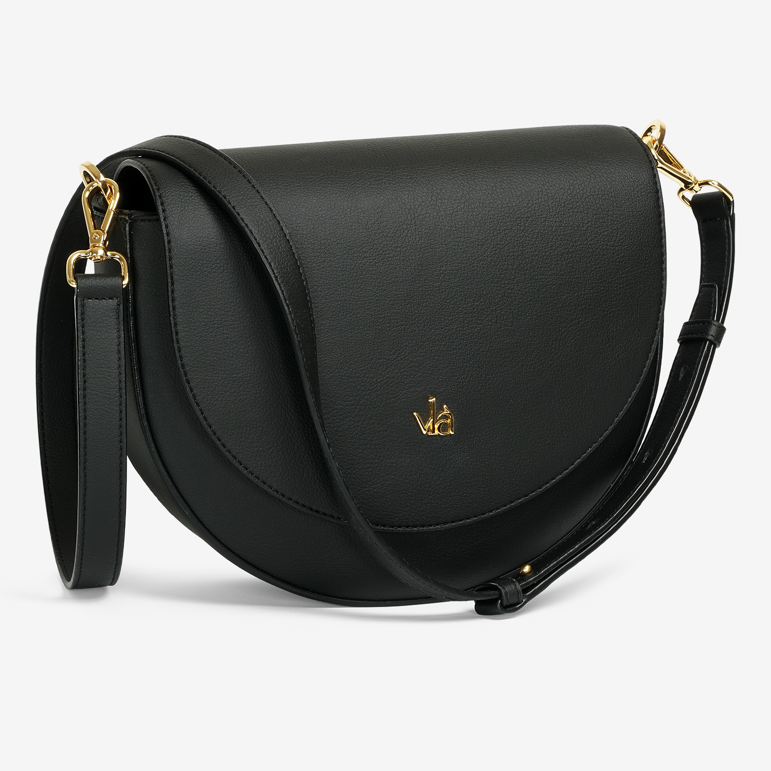 vlà Alice Half Moon Bag in Schwarz mit Trageriemen – Vorderansicht